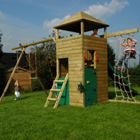 Double Monmouth Wooden Climbing Frame Play Action Tramps UK 